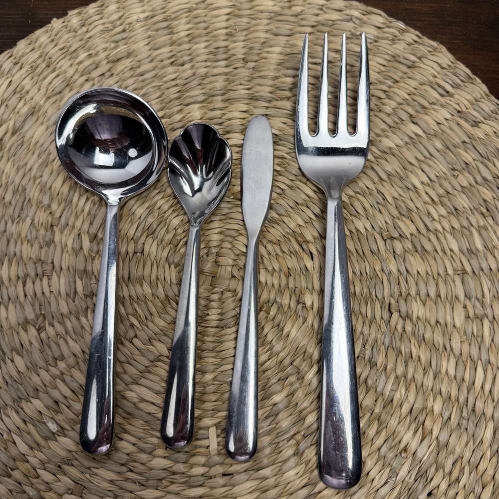 Splendide STRAND Ladle Serving Fork Sugar Spoon‎ Butter Knife Stainless Flatware